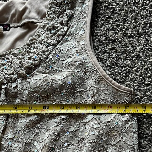 Light Brown Festive Holiday Lace Skirt, Womens Sm Sequins & Floral Design Skirt - Picture 5 of 7